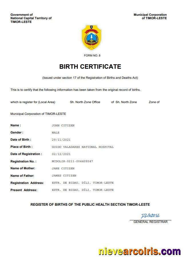 Timor-Leste birth certificate
